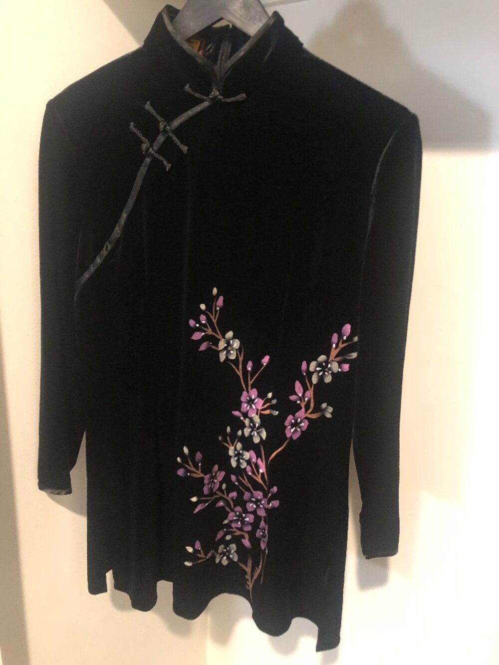 Velvet Black Cheongsam Mini Dress